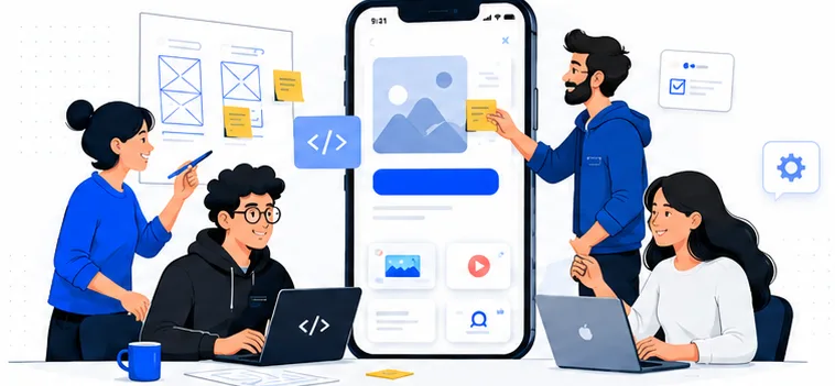 Mobil uygulama geliştiren FactoryLab ekibi illüstrasyonu
